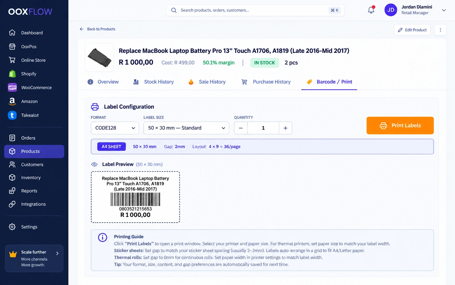 Products & pricing screen example