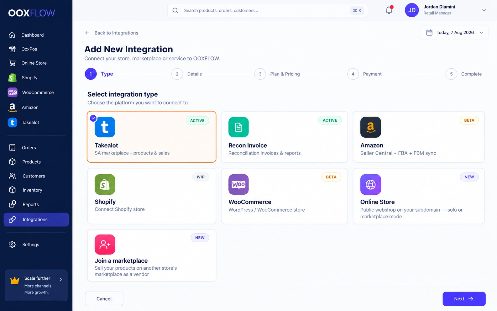 Connected Shopify, WooCommerce, Amazon and Online Store accounts with update status