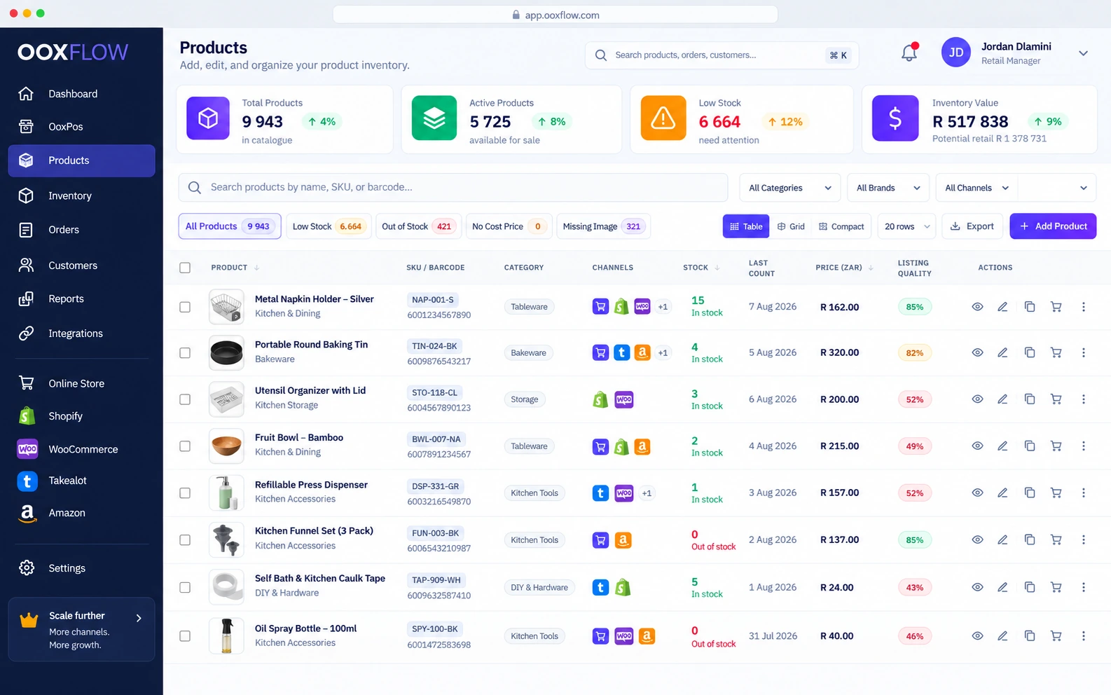 Products & stock inside OOXFLOW