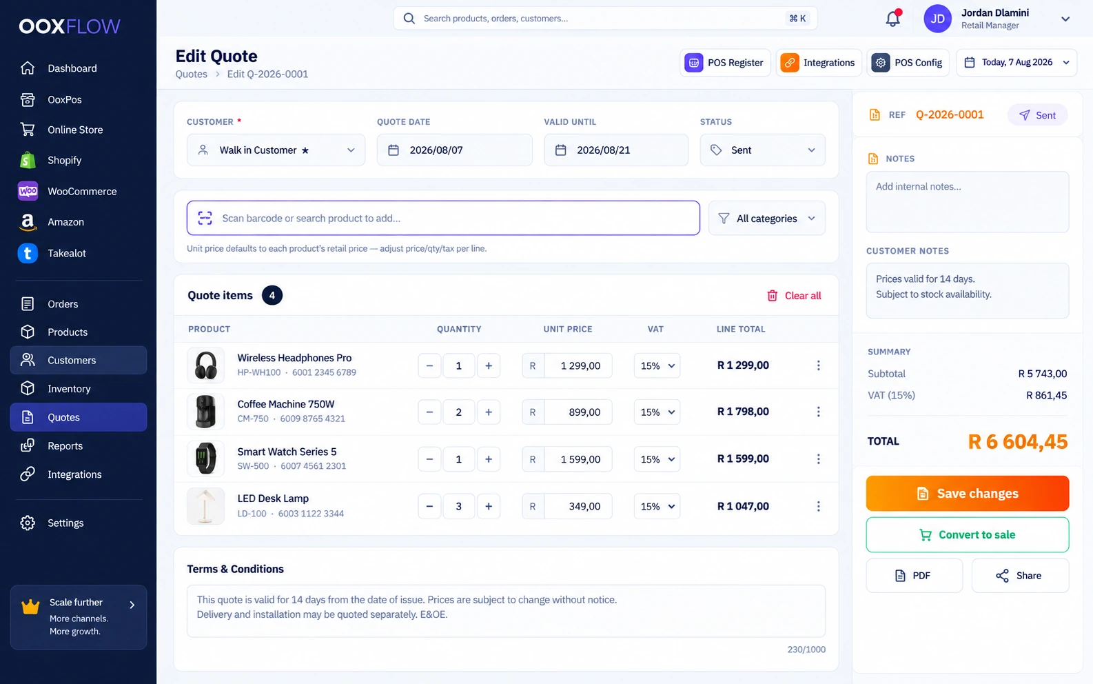 Sales & quotes inside OOXFLOW